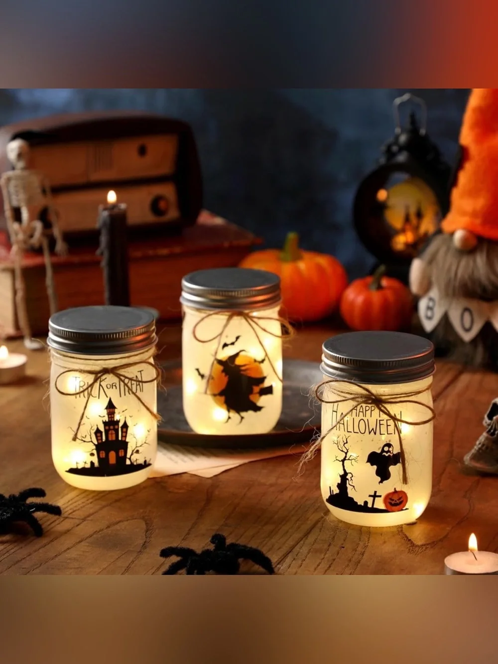 RESERVED 💜Halloween Mason Jar String Light Set - 3 jars